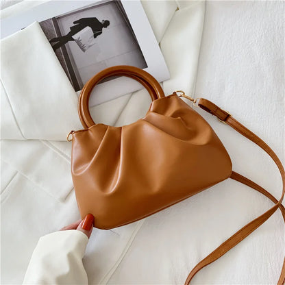 Strength Manufacturer Fashion New Style Wooden Handle Soft Pleated Women Handbag Mini Crossbody Bag Handmade