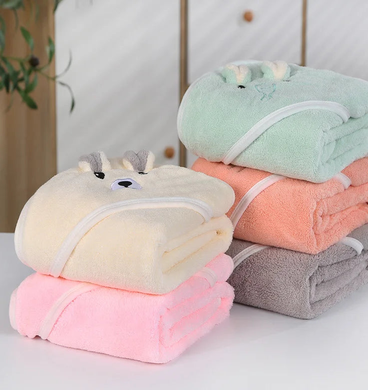 Custom Coral Fleece Animal Hooded Baby Bath Towel Swaddle Wrapping Wearable Blanket for Child's Bathroom & Bedroom