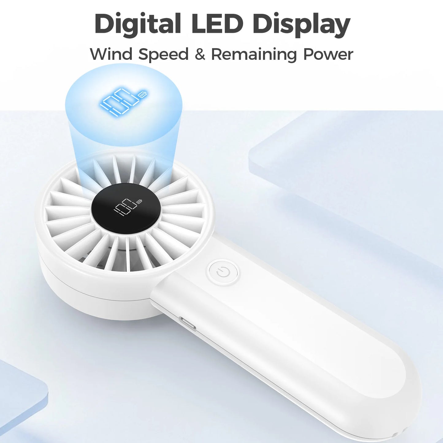 2 in 1 Rechargeable Handheld Fan and 3000mAh Power Bank, 5 Speed Strong Airflow for Outdoor Use