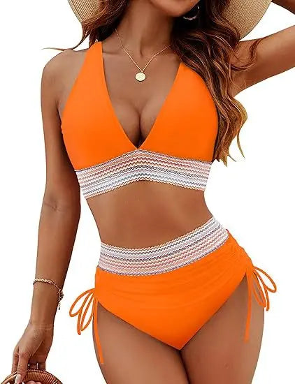 Triangle Bikini Set for Women 2025 V Neck Halter Tie Back Summer Bathing Suit High Waisted Summer Two Piece Swimsuit