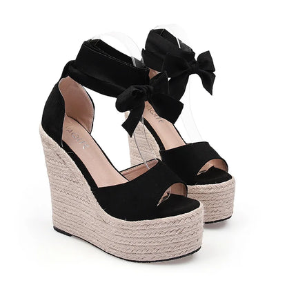 Zapatos De Plataforma De Las Mujeres Zapatillas Jute Ankle Strap Tie up Sexy Platform Sandals High Heels Wedges Shoes for Ladies