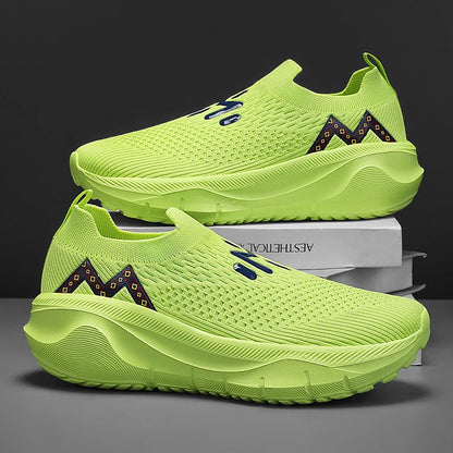 Men's Fashion Sneakers with Knit Upper Color Block Design-Lightweight Anti-Slippery Cushioning Comfort for Casual Athletic Use