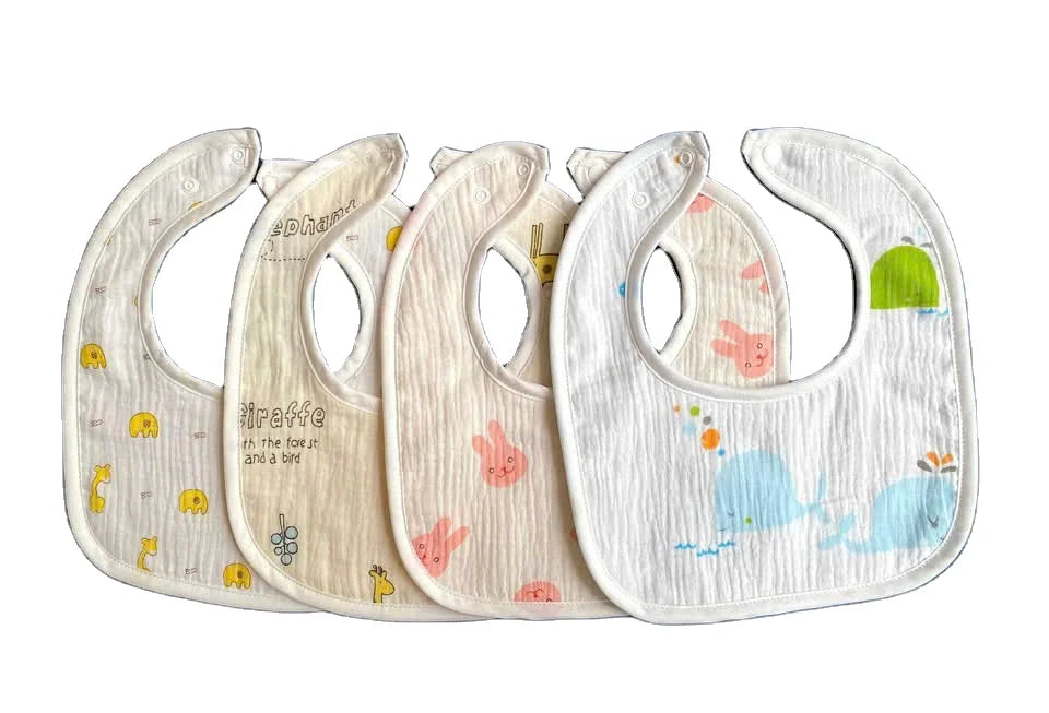 Custom Newborn Baby Bib Flower Shaped Muslin Cotton Double Layer Ultra Soft Absorbent Foldable Snap Button 0-12 Months