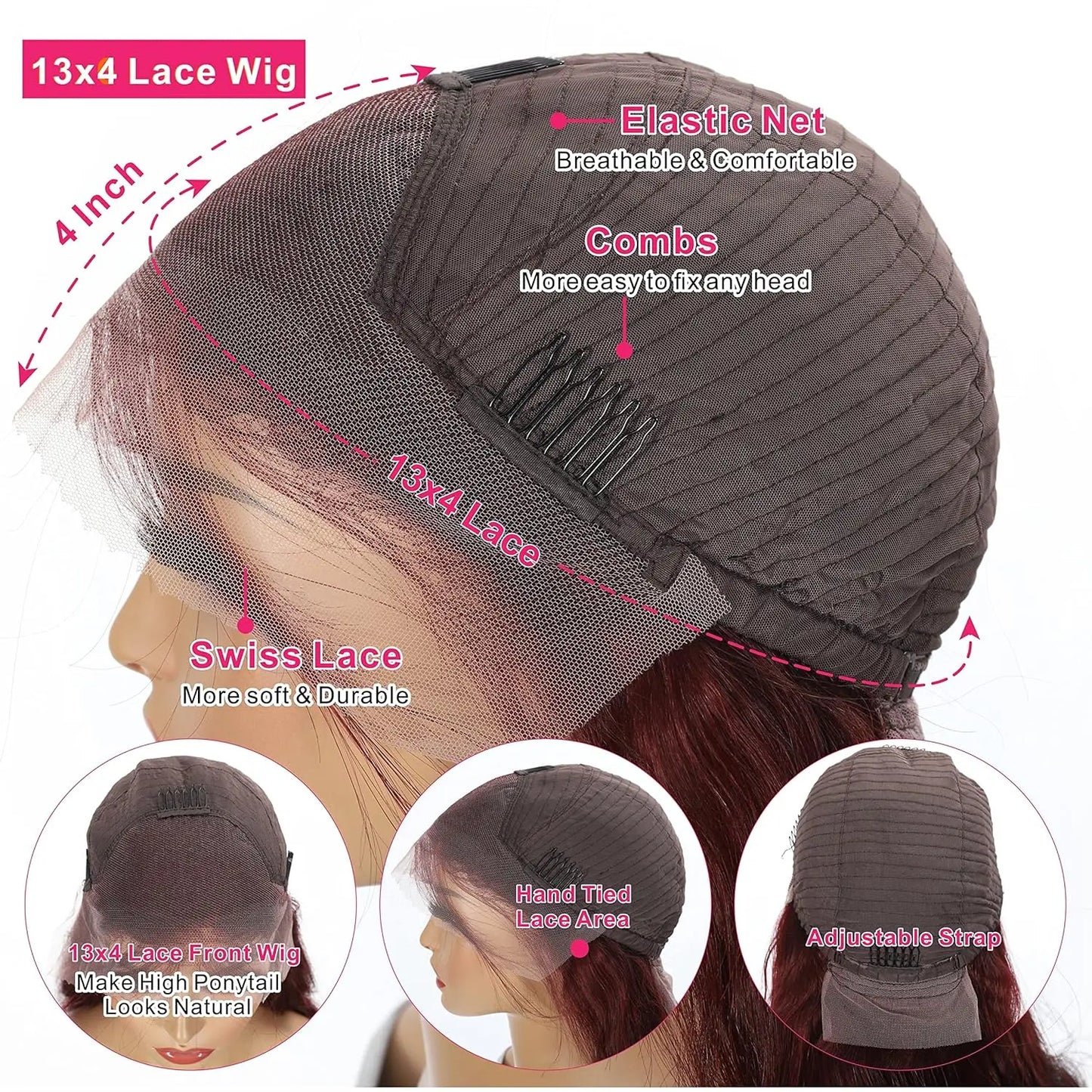 Reddish Brown Curly Lace Front Wig Human Hair Wig Deep Wave 13x4 HD Lace Frontal Wigs With Baby Hair for Women 180% Density