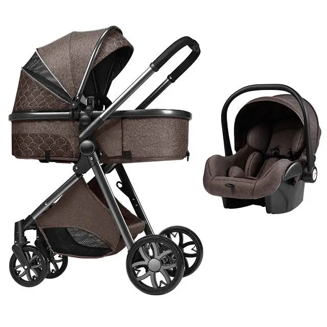 Wholesale Luxury 3-in-1 Travel System Big Wheel Baby Stroller with Car Seat High Landscape Leather for Young Family