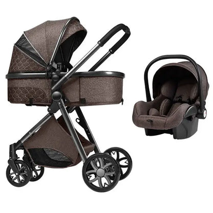 Wholesale Luxury 3-in-1 Travel System Big Wheel Baby Stroller with Car Seat High Landscape Leather for Young Family