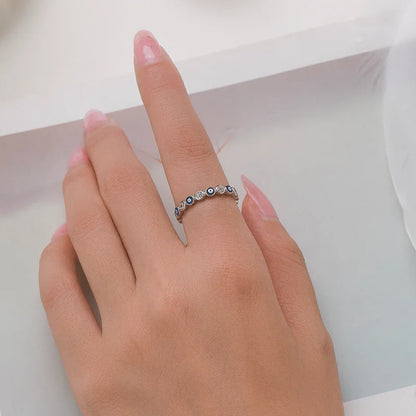 Wholesale 925 Sterling Silver Simple Style Heart-Shaped Zircon Enamel Blue Devil's Eye Rhodium Ring for Weddings & Parties