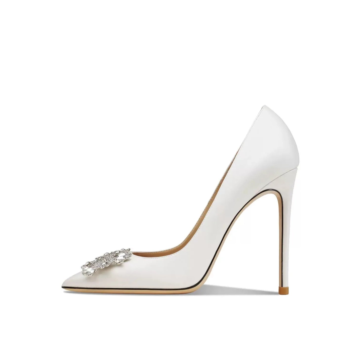 Zapatos De Mujer  Elegant White Heels Sandals Pumps Shoes Thin Heel Bridal Wedding Heeled Shoes Flat Feature Bling Rhinestone