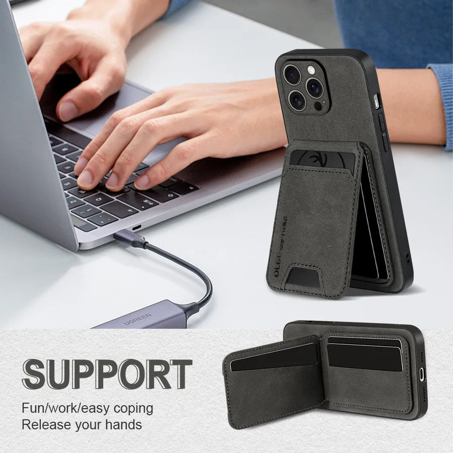 Business Fashion Anti-Fall TPU Material for 16Pro Max Case with Card Bag & Phone Grip 5 Colors Fy Brand
