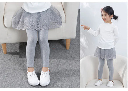 Girls Lace Princess Skirt Leggings - Premium Cotton Blend Pants for Kids Ages 2-6 Years