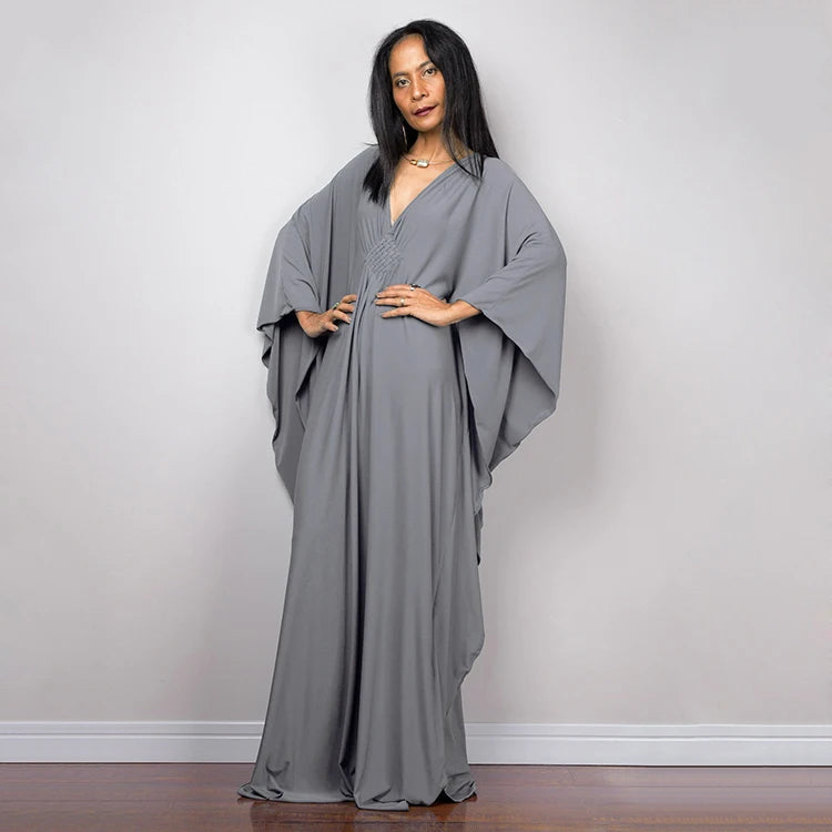 Trendy Design Knot Beach Maxi Dresses Solid V Neck Women Dress Clothing