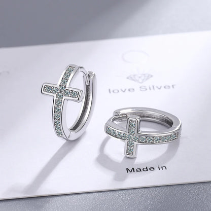 Fanqieliu Stamp 925 Silver Needle CZ Zircon Cross Hoop Earrings For Woman New Jewelry Girl Gift Trendy FQL21473