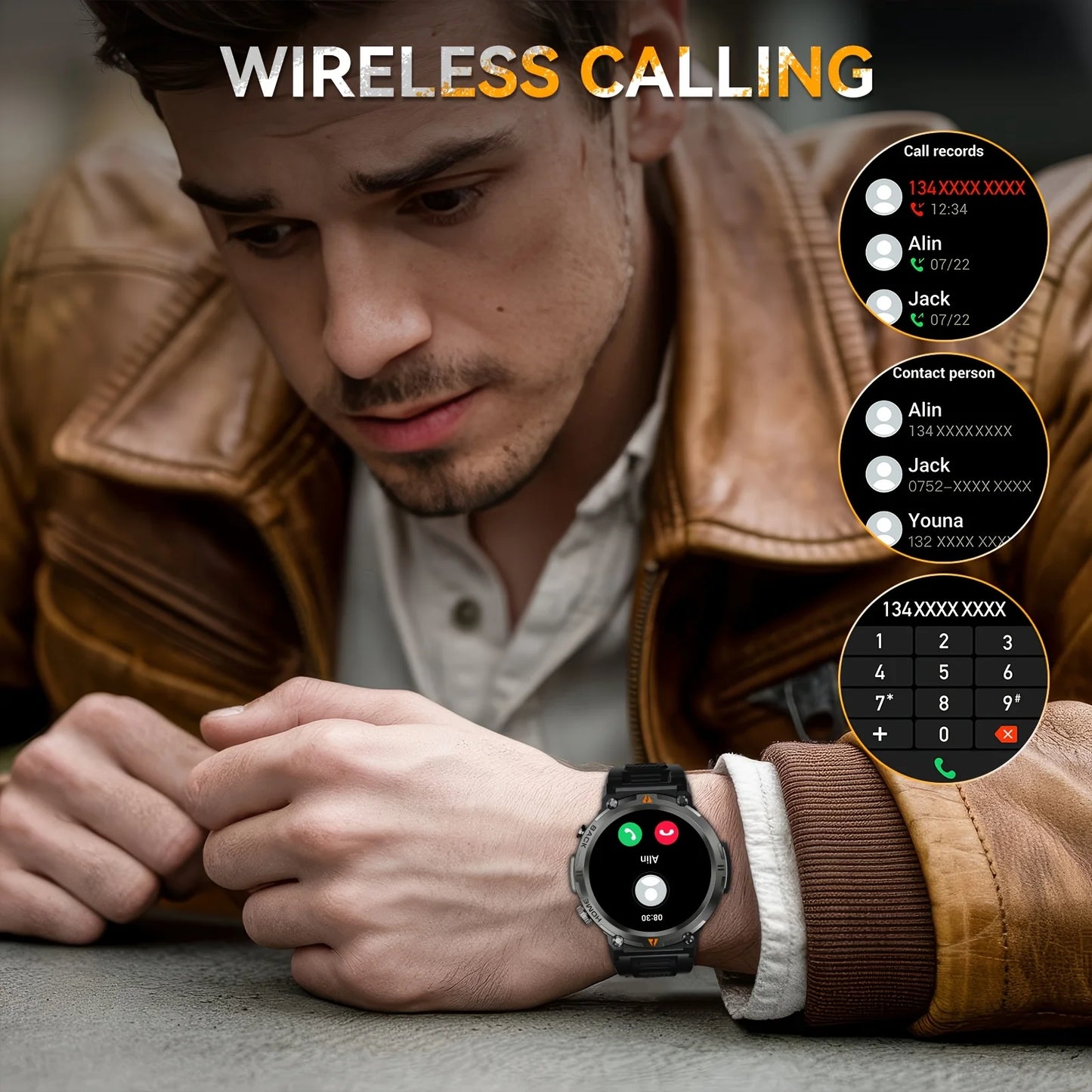 Sports Smart Watch KE3 for Men (Wireless Call Receive/answer), HD Screen Outdoor Rugged Smartwatch, Sports Fitness Tracker Watch