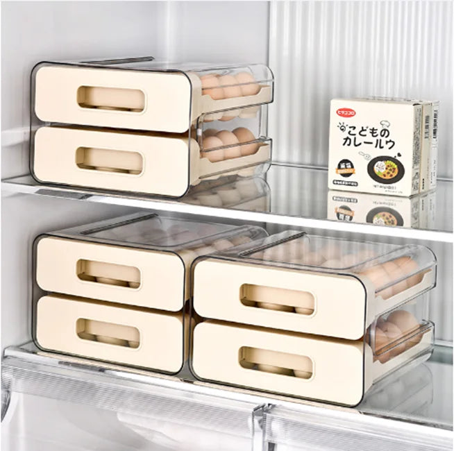 Kitchen Egg Storage Box Double Layered Drawer Style Egg Storage Rack Egg Dispenser Fridge Organizer Rack Organize