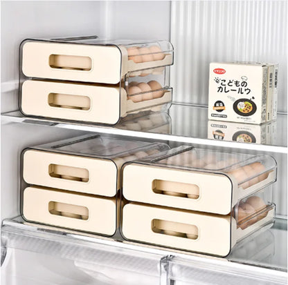 Kitchen Egg Storage Box Double Layered Drawer Style Egg Storage Rack Egg Dispenser Fridge Organizer Rack Organize