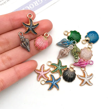 Hot Sale Natural Crafts Alloy Ocean Starfish Conch Seashell Enamel for DIY Nautical Jewelry Making Home Decoration