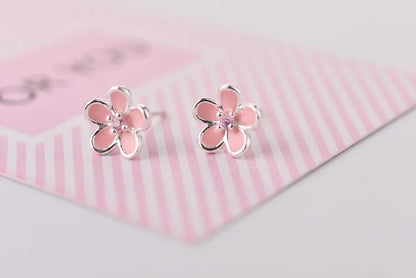 925 Sterling Silver Pink Flower Stud Earrings - Elegant Wedding Jewelry for Women