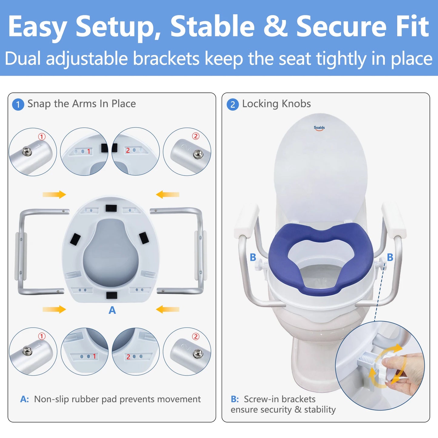 SUNCARE Rehabilitation Care Elderly Pregnant Women Bathroom Safety Commode Raised Toilet Seat Toilet Sear Raiser for Elderly