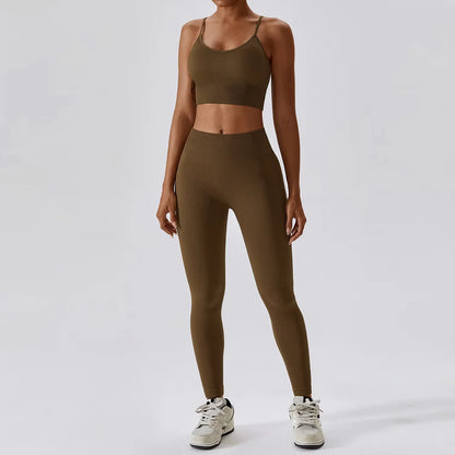 Joyyoung ODM/OEM New Sexy Training Apparel Seamless Ribbed High ed Bra Scrunch Shorts Yoga Sets Fitness Sports Clothing