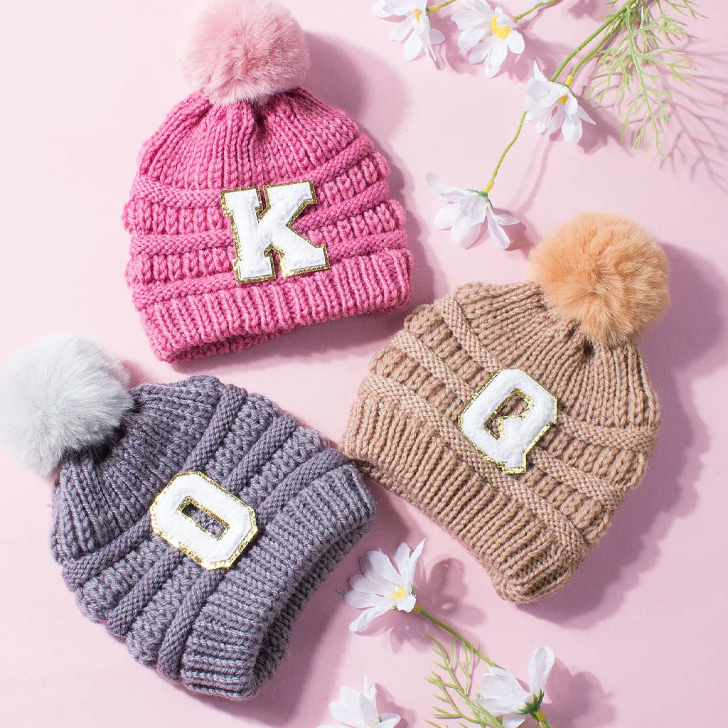 New European and American Fashion Wool Knitted Hat for Children Optional Letter Baby Warm Hat Baby Cap for Outdoor Scenes
