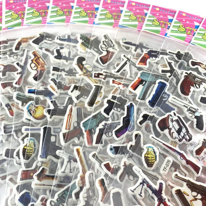 12Sheets/Set Military Fans Weapon Gun Pistol Stickers for Kids Boys PVC Bubble Scrapbook DIY Toys
