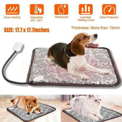 FCJ Electric Adjustable Waterproof Cat and Dog Warming Blanket Winter Pet Heating Pad Bed Mat with Animal Pattern