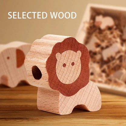 Beech Wood Beaded  Threading & Stacking Toy Set Cartoon Animals Blocks Montessori Early Education Gift for Toddler