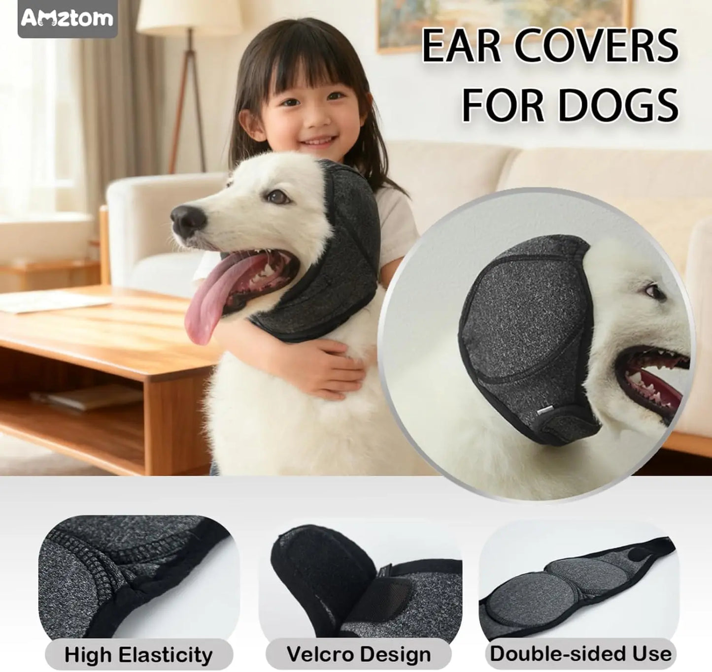 Dog Ear Muffs Noise Protection Water Resistant Ear Covers for Bath Grooming Anxiety Relief Grey S