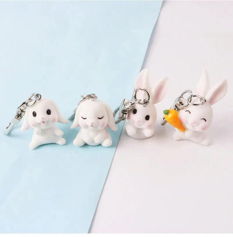 Cute Silicone Key Ring Rabbit Keychain Gift Kawaii Anime Keyring for Backpack Charms Bag Pendant Accessory