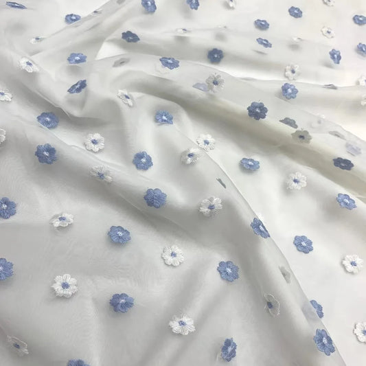 Width 130 cm Embroidery Organza Fabric 3 d Colorful Flowers Mesh Net Voile Tulle Lace Fabric for Dress Skirt Bags