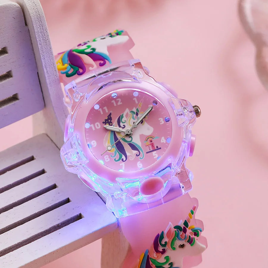 USA Stock Princess Girls Kids Watches Luminous Electronic Digital LED Light up Rubber Strap Clock Student Gift Fast Delivery