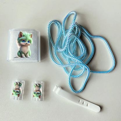 Cute Pet Dog Cat Soft TPU Protector Case for iPhone Phone Holder Stands Companion with Data Cable Charger