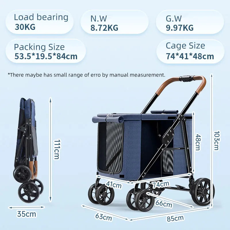 (Ready to Ship) Manufacture Pet Product Large Pet Dog and Cat Stroller with One-Hand Easy Fold Trolley