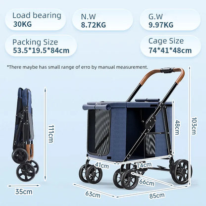 (Ready to Ship) Manufacture Pet Product Large Pet Dog and Cat Stroller with One-Hand Easy Fold Trolley
