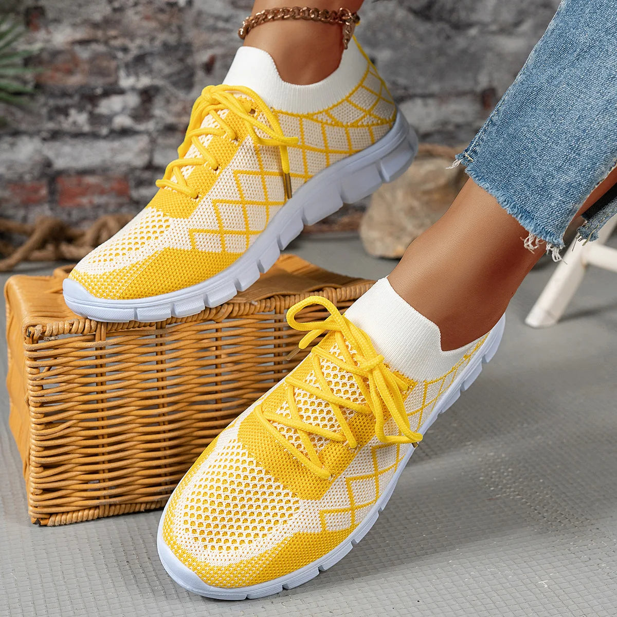 2026 NEW KJ Women's Sneakers Breathable Mesh Casual Sports Shoes New Thick Sole Travel Shoes with Cushioning Lightweight