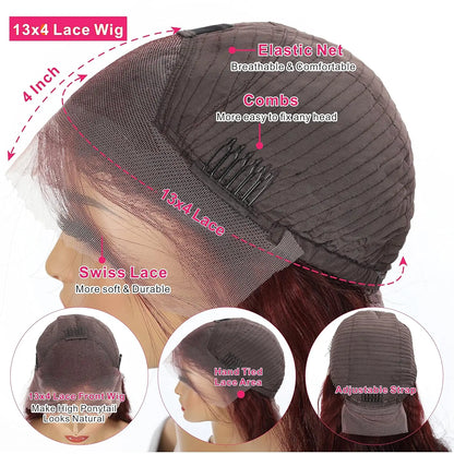 Pre Plucked Raw Brazilian ReddishBrown Body Wave 13x4 HD Glueless Lace Front Wig Human Hair Lace Frontal Wigs for Black Women