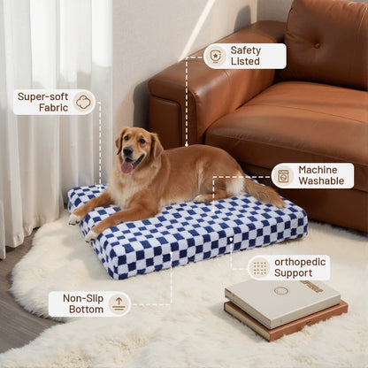 Orthopedic Support Dog Bed with Memory Foam Waterproof Reversible Luxury Velvet Pet Bed for Large Medium Dogs