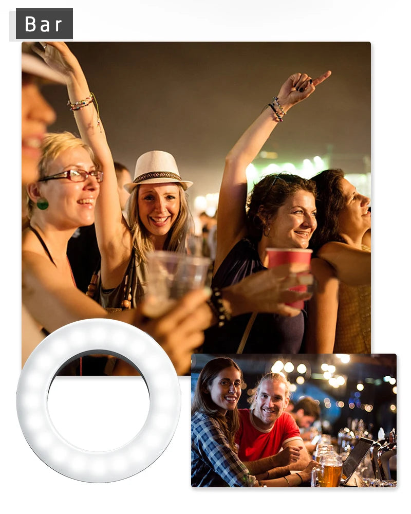 Portable LED Selfie Ring Light Flash For Mobile Phone Laptop Fill Light For Youtube VK Video USB Rechargeable Clip Ring Lamp