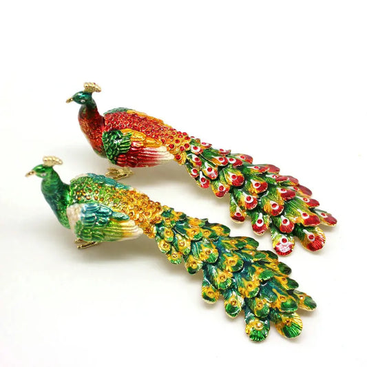 SHINNYGIFTS Peacock Shape Jewelry Trinket Box Metal Enameled With Rhinestone Metal Craft Collectibles