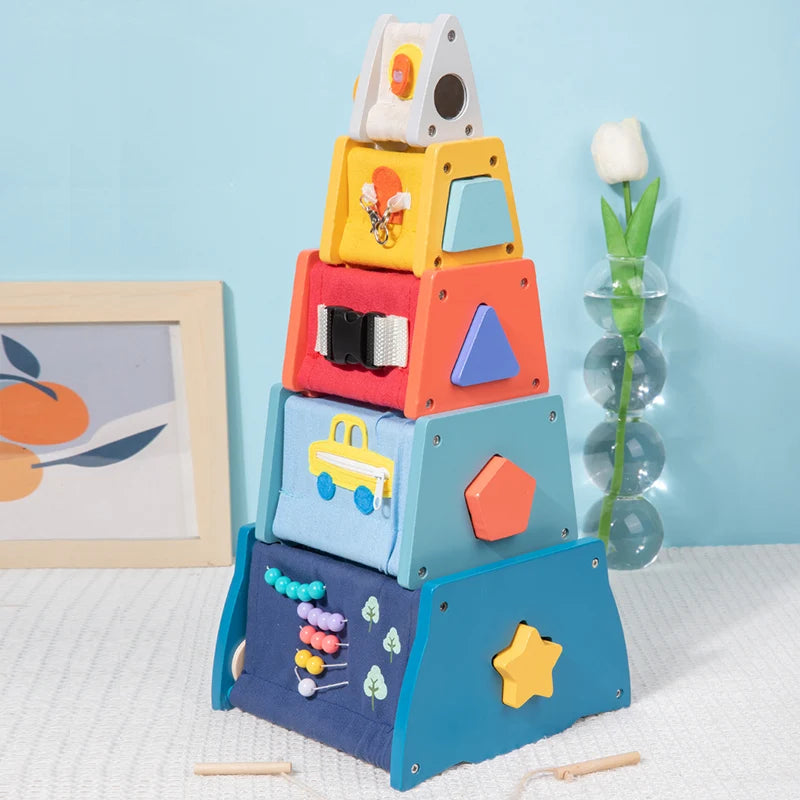 Montessori Early Educational Shape Matching Threading Toys Learning Rocket Multifunctional Stacking Toy Educational Blocks