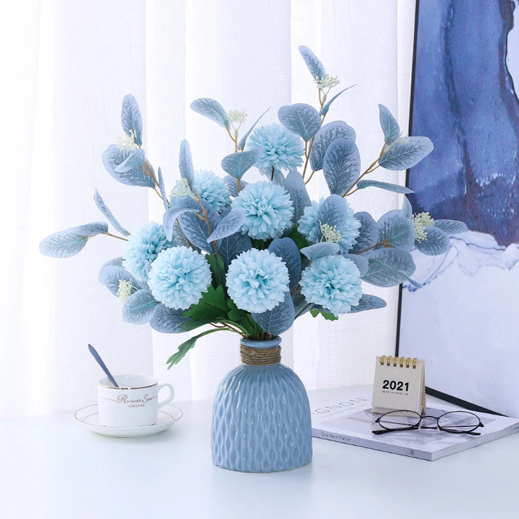 Artificial Silk Hydrangea Flowers with Ceramic Vase Nordic Style for Wedding Valentine's Day Home Decor