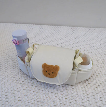 Universal Cotton Nursery Diaper Organizer Bag with Insulated Cup Holder Hanging Baby Stroller Bag for Mommy and Infant