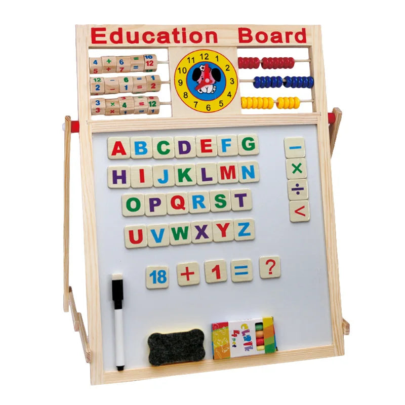 Korean Style Multifunctional Double-Sided Wooden Alphanumeric Sketchpad Early Education Puzzle Drawing Board Chalkboard for Kids