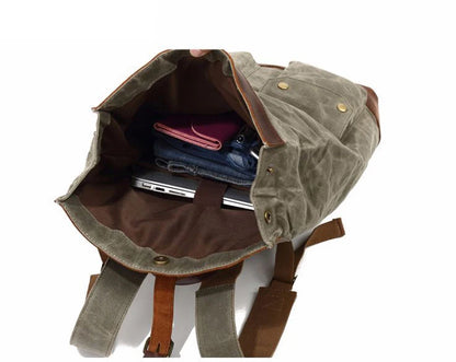MUCHUAN 2303 Waxed Canvas Leather Backpacks for Men Wholesale Roll Top Hiking Camping Rucksack Knapsack Bags