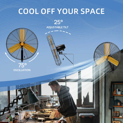 24 Inch Oscillating Wall Mounted Fan High Velocity 7600 CFM Industrial Heavy Duty Metal Wall Fan for Garage Shop