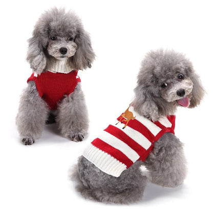 High Quality Reindeer Print Dog Clothes Cheap Winter Fashion Stripe Christmas Sweater