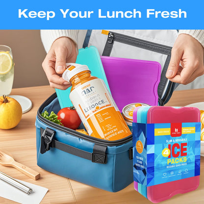 HomeTimes 4 Pack Reusable and Non-Toxic Cold Packs - Portable, Eco-Friendly for Lunch & Camping Trips, Leak-Proof, Colorful