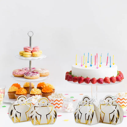 50PCS Recycled Materials Christening Holy Grail Design Candy Treat Foldable Paper Box Ribbon Baptism Cross Cookie Baby Shower