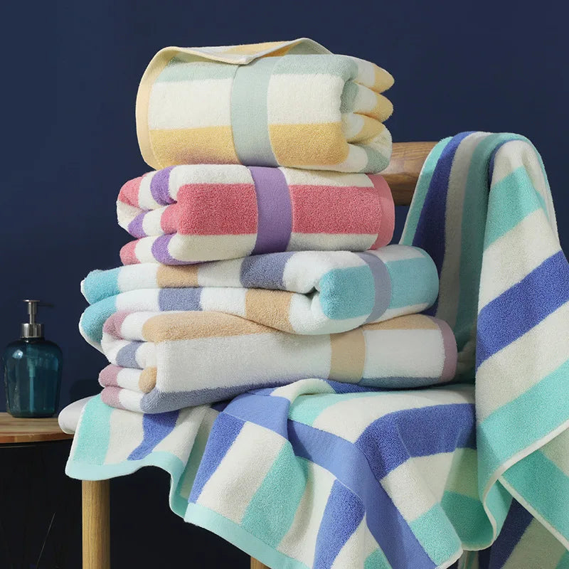 Wholesale Luxurious 32 Strands Pure Cotton Bath Towel Adult Multicolor Large Loop Soft Absorbent Water Multi Color Stripes