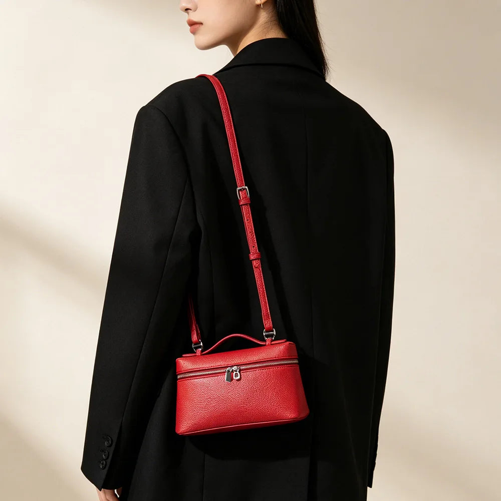 Signature Chic Lunch Bag Versatile Single-Shoulder Pu Cosmetic Bag Women Niche Elegant Crossbody Box Purse Zipper Small